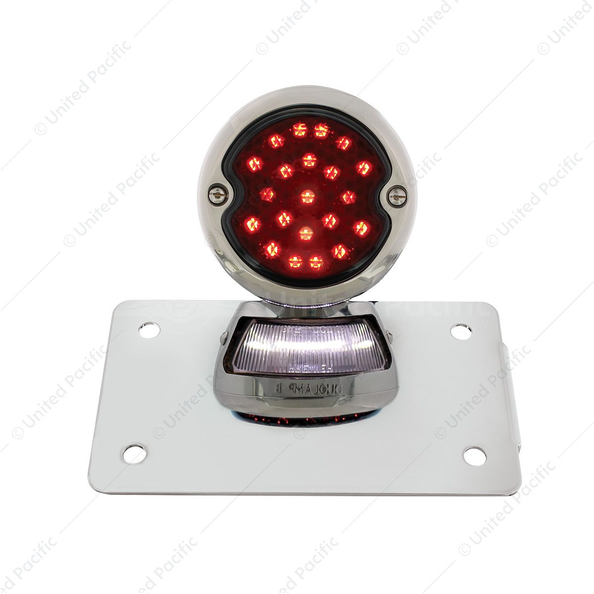 Chrome Horizontal Side Mount License Bracket For Motorcycle With 1933-36 Ford Style LED Tail Light