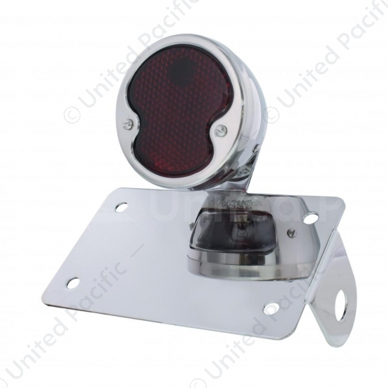 Chrome Horizontal Side Mount License Bracket For Motorcycle With 1932 "DUO Lamp" Tail Light