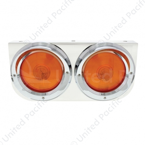 Stainless Light Bracket With 2X 4" Lights & Visors - Amber Lens