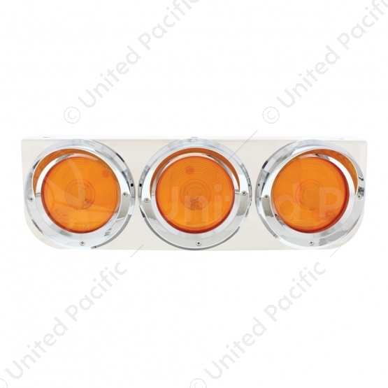 Stainless Light Bracket With 3X 4" Lights & Visors - Amber Lens