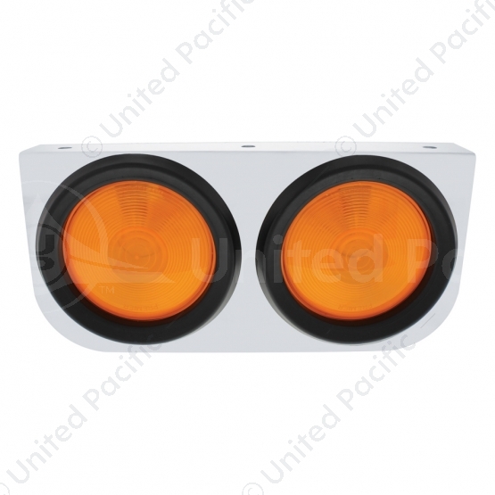 Stainless Light Bracket With 2X 4" Lights & Grommets - Amber Lens