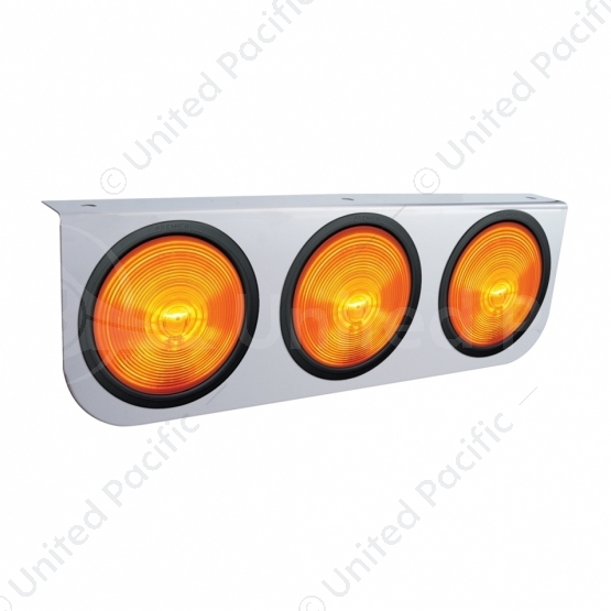 Stainless Light Bracket With 3X 4" Lights & Grommets - Amber Lens