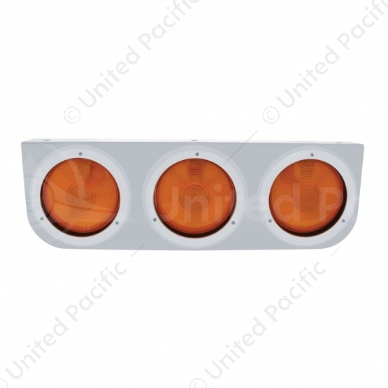 Stainless Light Bracket With 3X 4" Lights & Bezels - Amber Lens