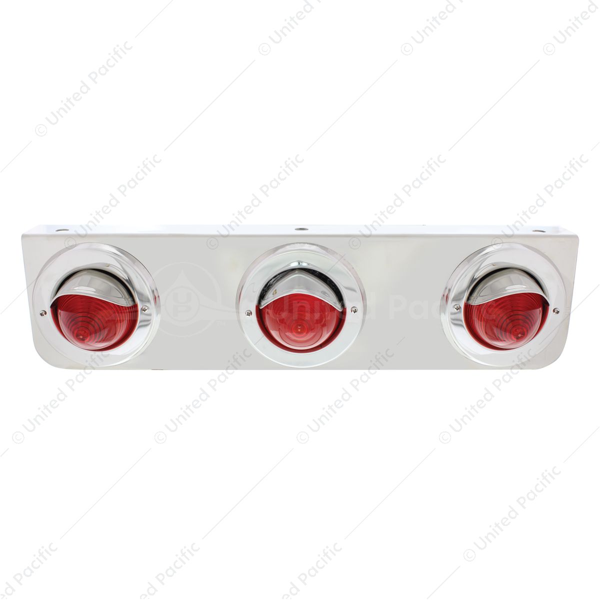 Stainless Steel Bracket With 3 Red Beehive Clearance Lights & Visor Bezels