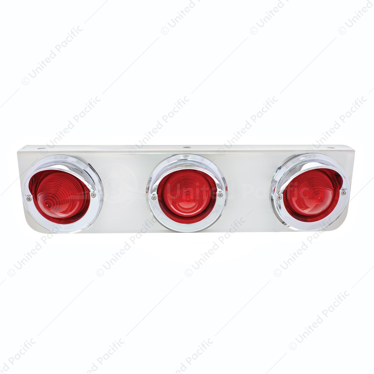 Stainless Steel Bracket With 3 Red Lights & Chrome Visor Bezels