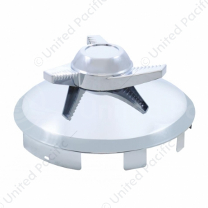 6 Uneven Notched Stainless Front Hubcap With 3 Bar Left Swing Spinner