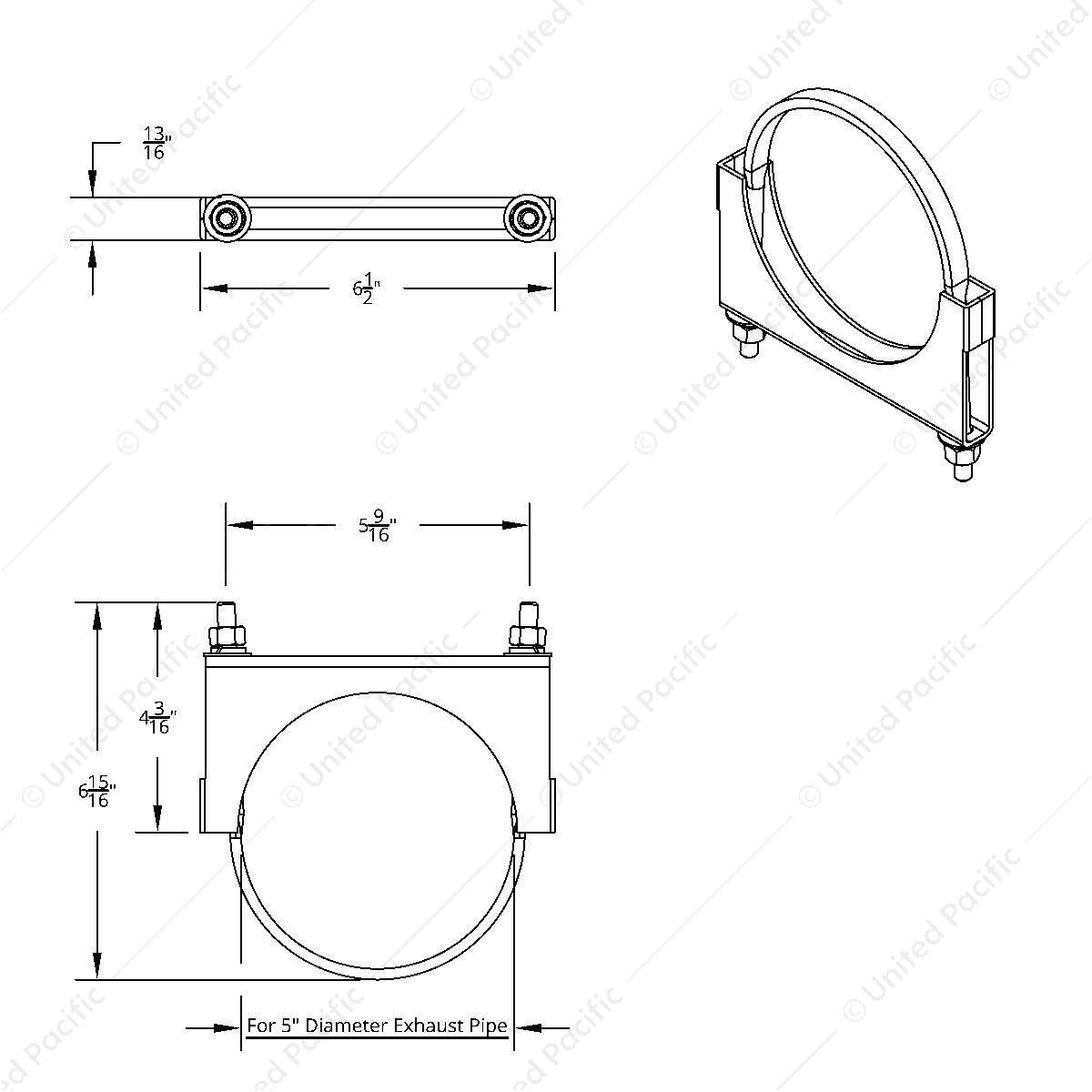 United Pacific 21298 7" Stainless Steel U-Bolt Exhaust Clamp - Polished