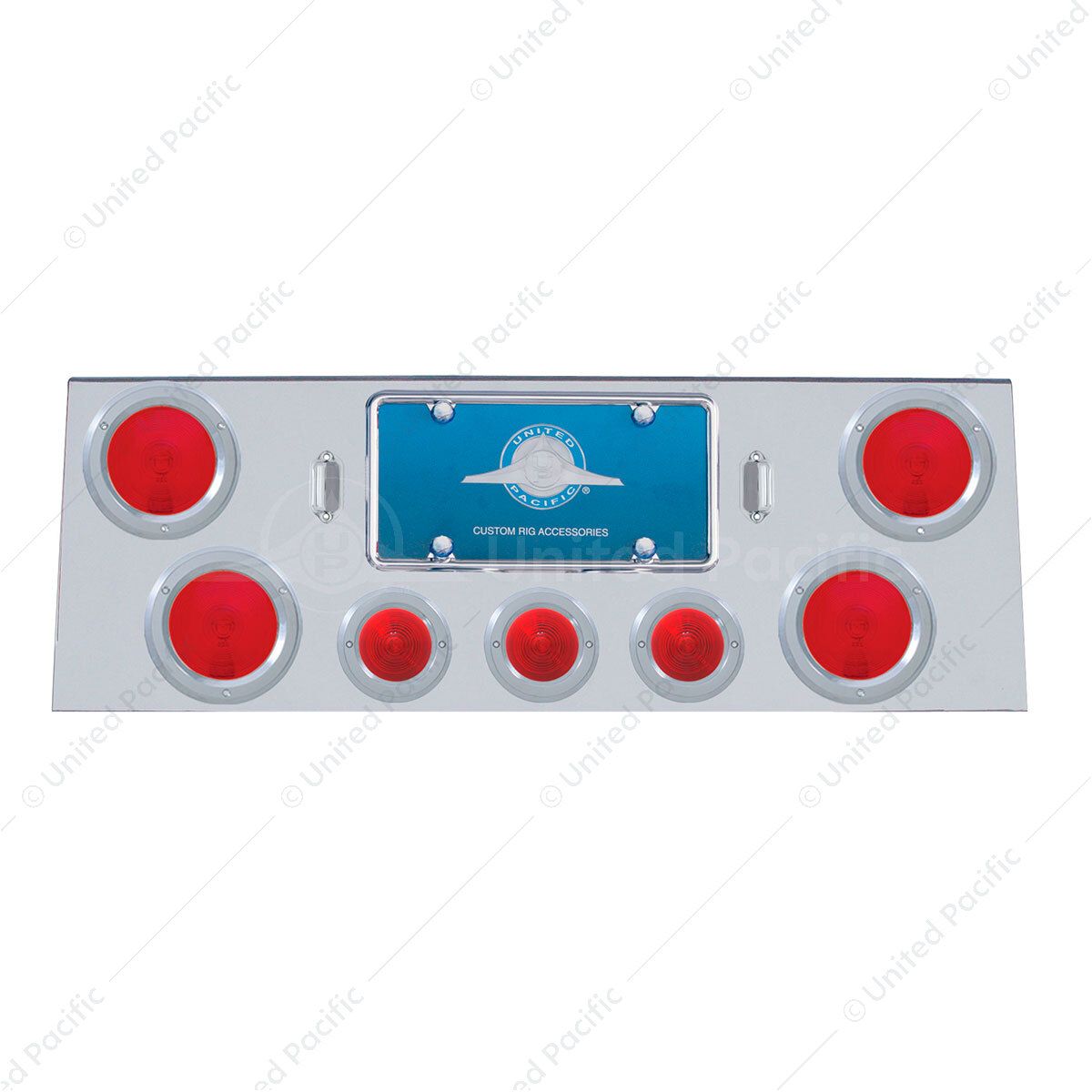 Stainless Rear Center Panel With Four 4" Lights & Three 2.5" Beehive Lights & Stainless Bezels