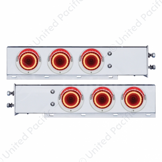 2.5" Bolt Pattern SS Spring Loaded Rear Bar W/6X 4" Red LED Mirage Lights & Visor -Red Lens (Pair)