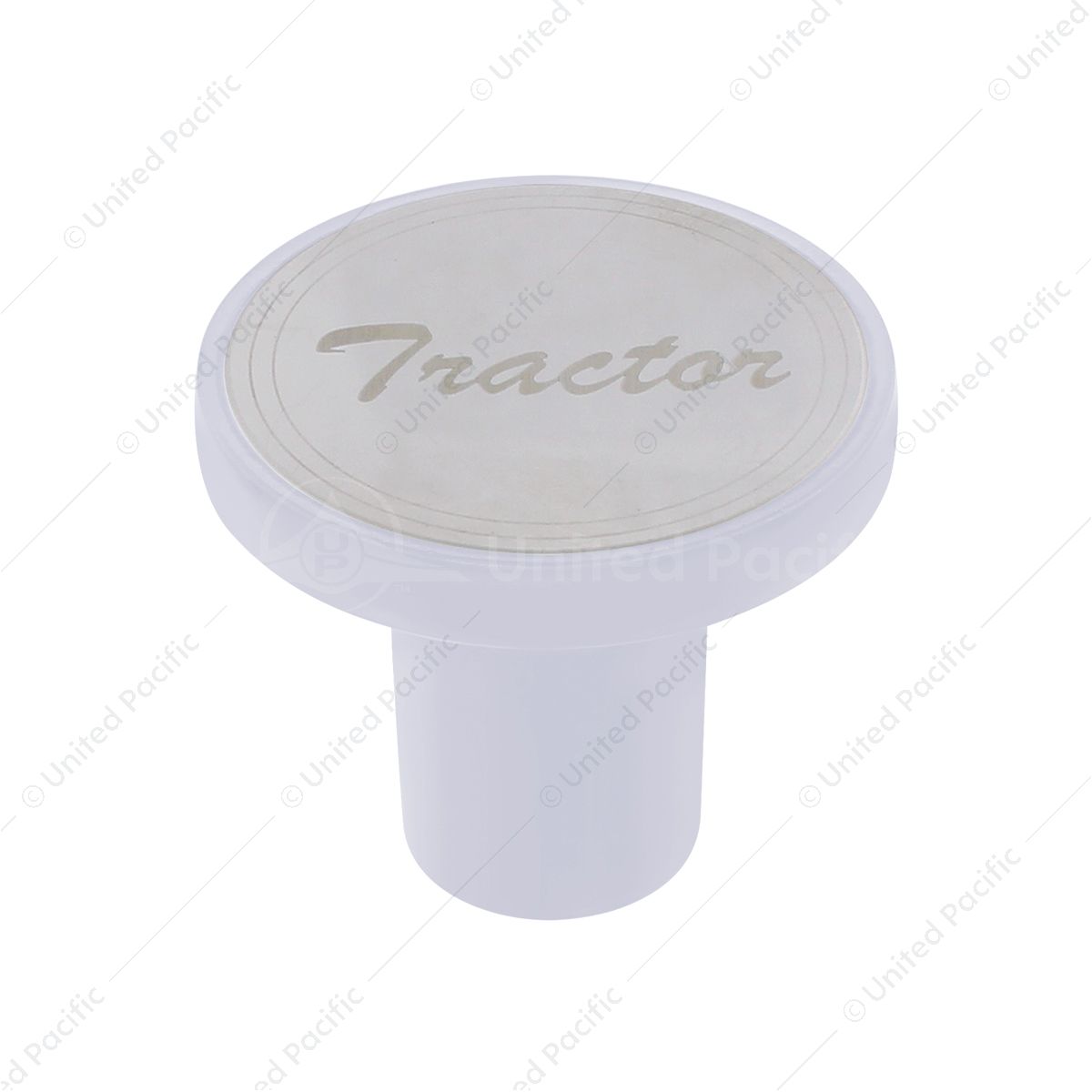 Aluminum Screw-On Air Valve Knob With Stainless Tractor Plaque - Pearl White