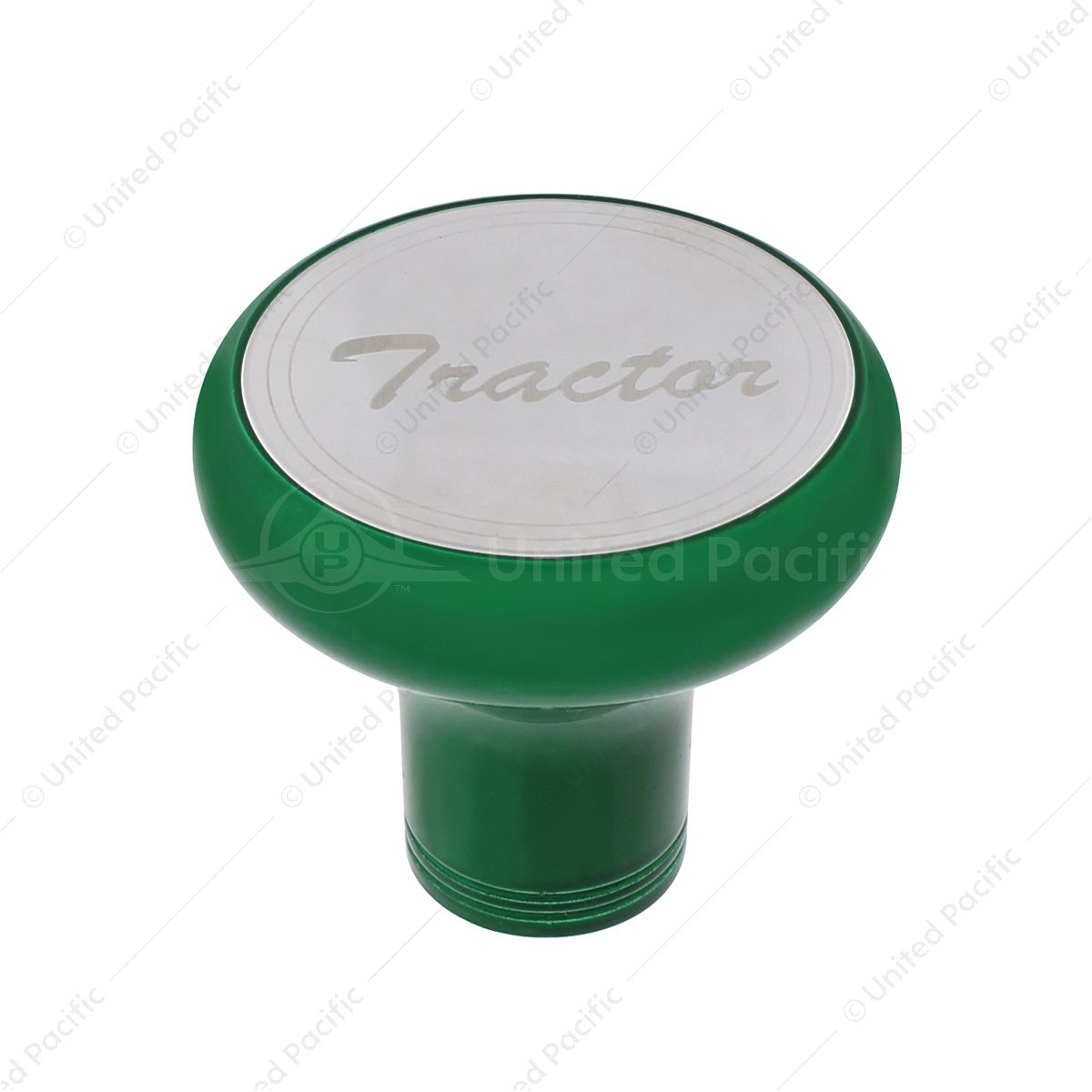 Deluxe Aluminum Screw-On Air Valve Knob With Stainless Tractor Plaque - Emerald Green