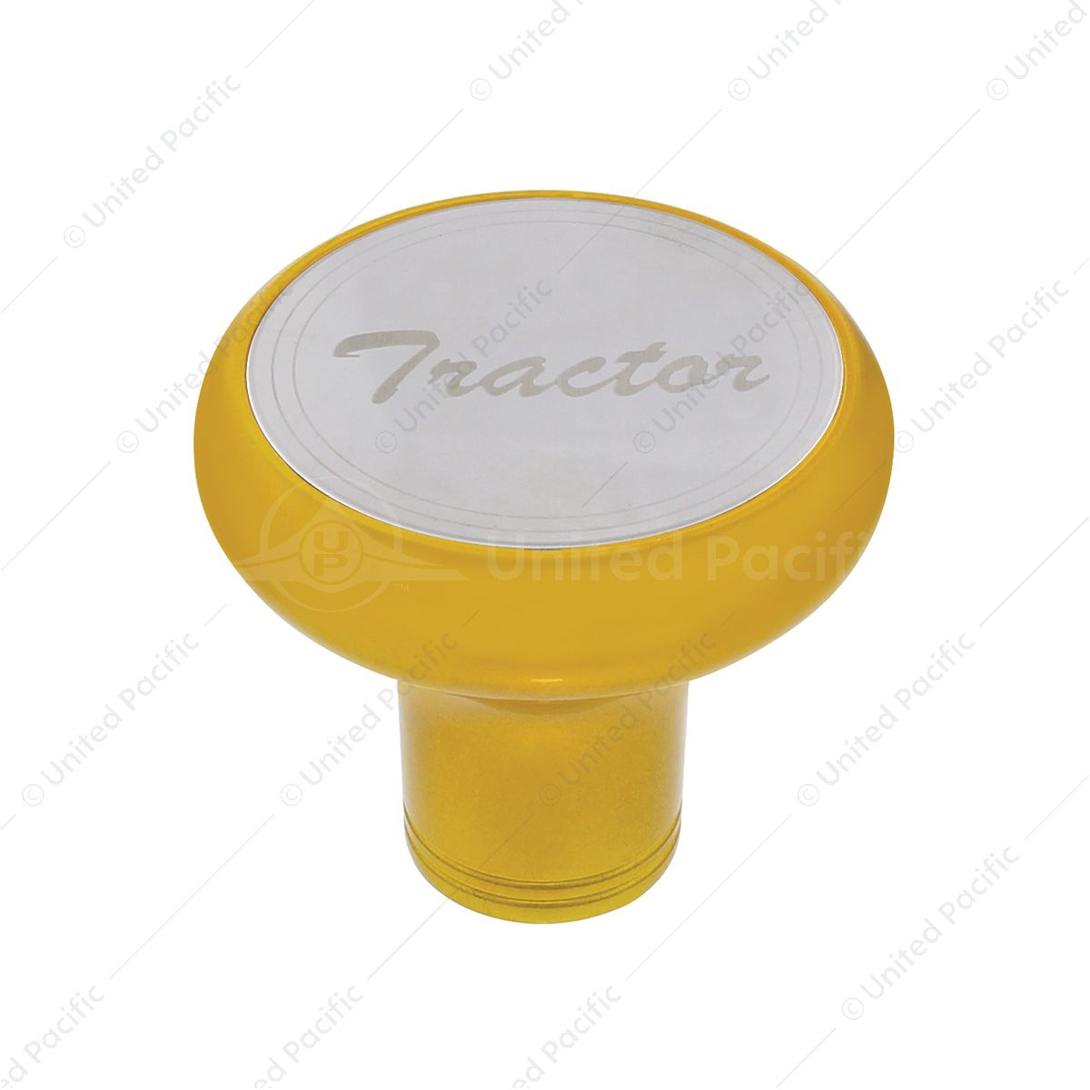 Deluxe Aluminum Screw-On Air Valve Knob With Stainless Tractor Plaque - Electric Yellow