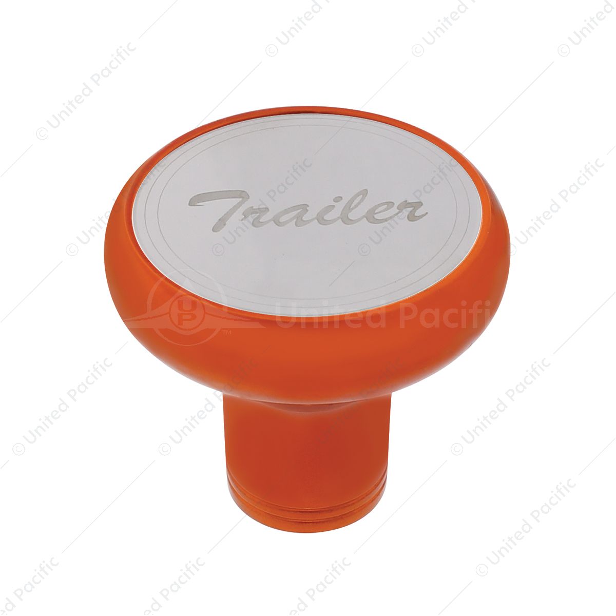 Deluxe Aluminum Screw-On Air Valve Knob With Stainless Trailer Plaque - Cadmium Orange