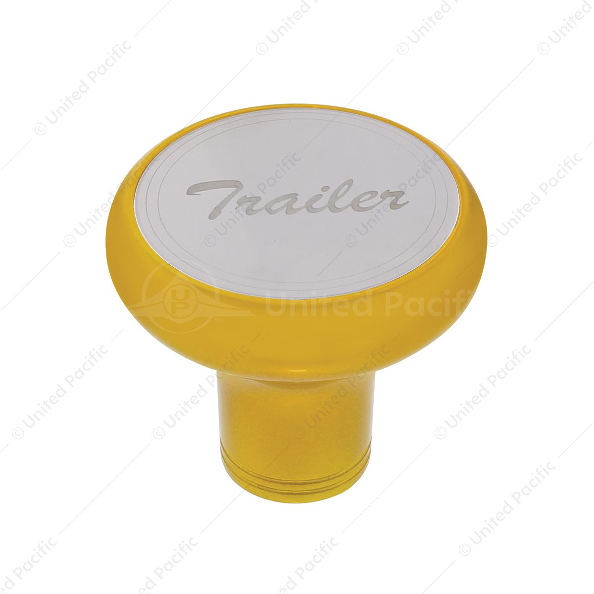 Deluxe Aluminum Screw-On Air Valve Knob With Stainless Trailer Plaque - Electric Yellow
