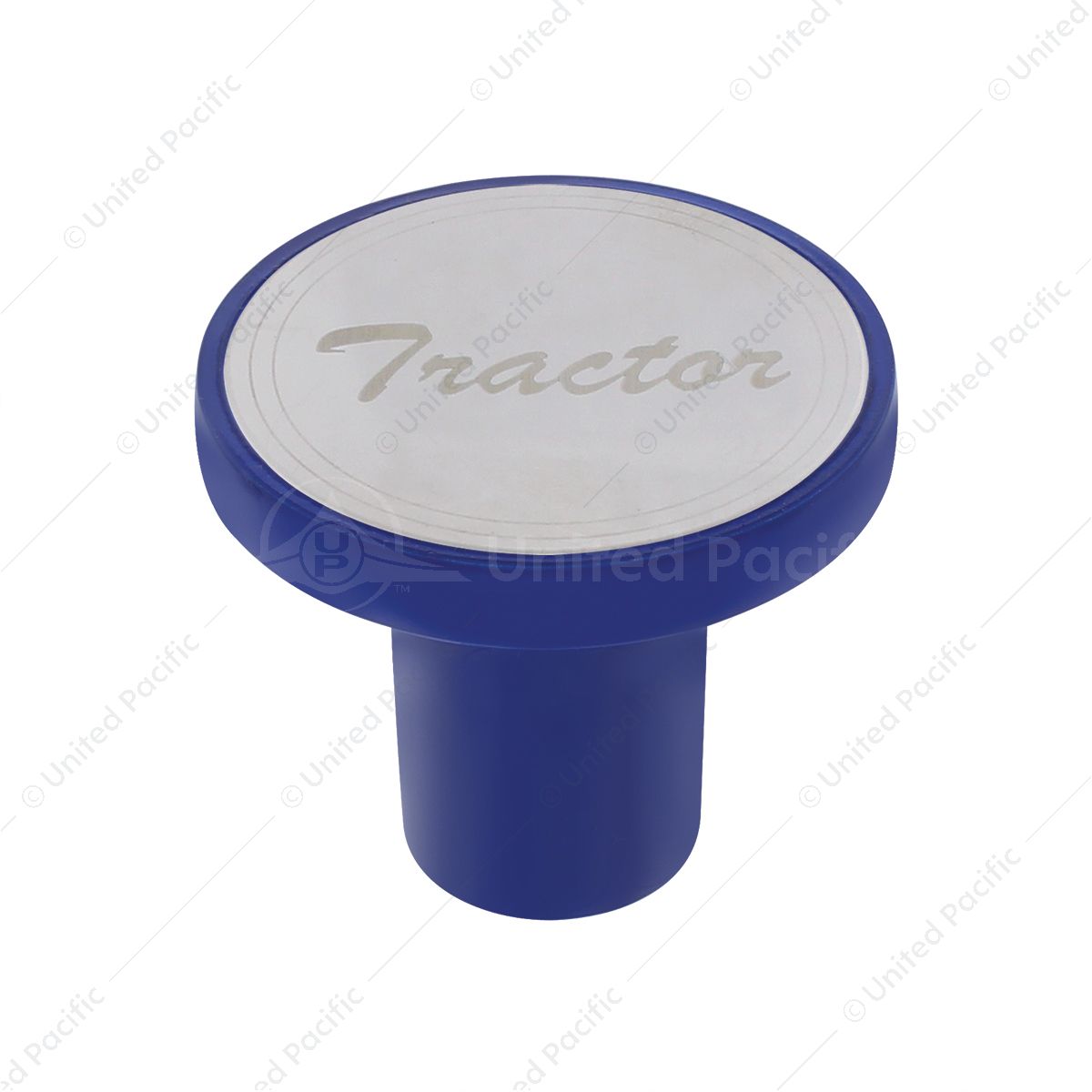 Aluminum Screw-On Air Valve Knob With Stainless Tractor Plaque - Indigo Blue