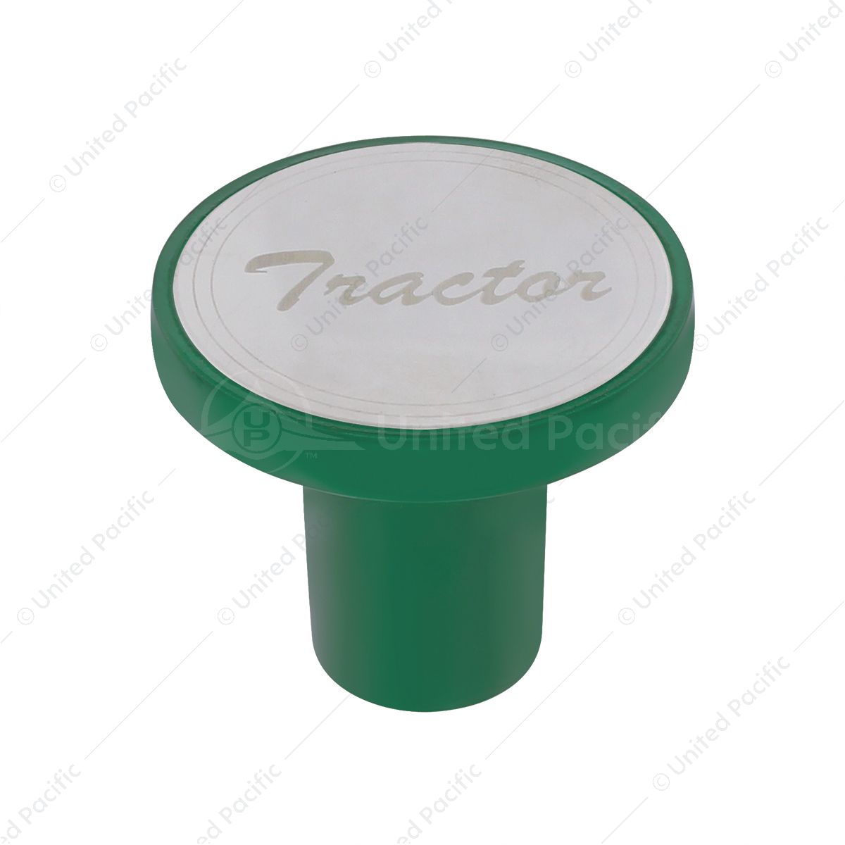 Aluminum Screw-On Air Valve Knob With Stainless Tractor Plaque - Emerald Green