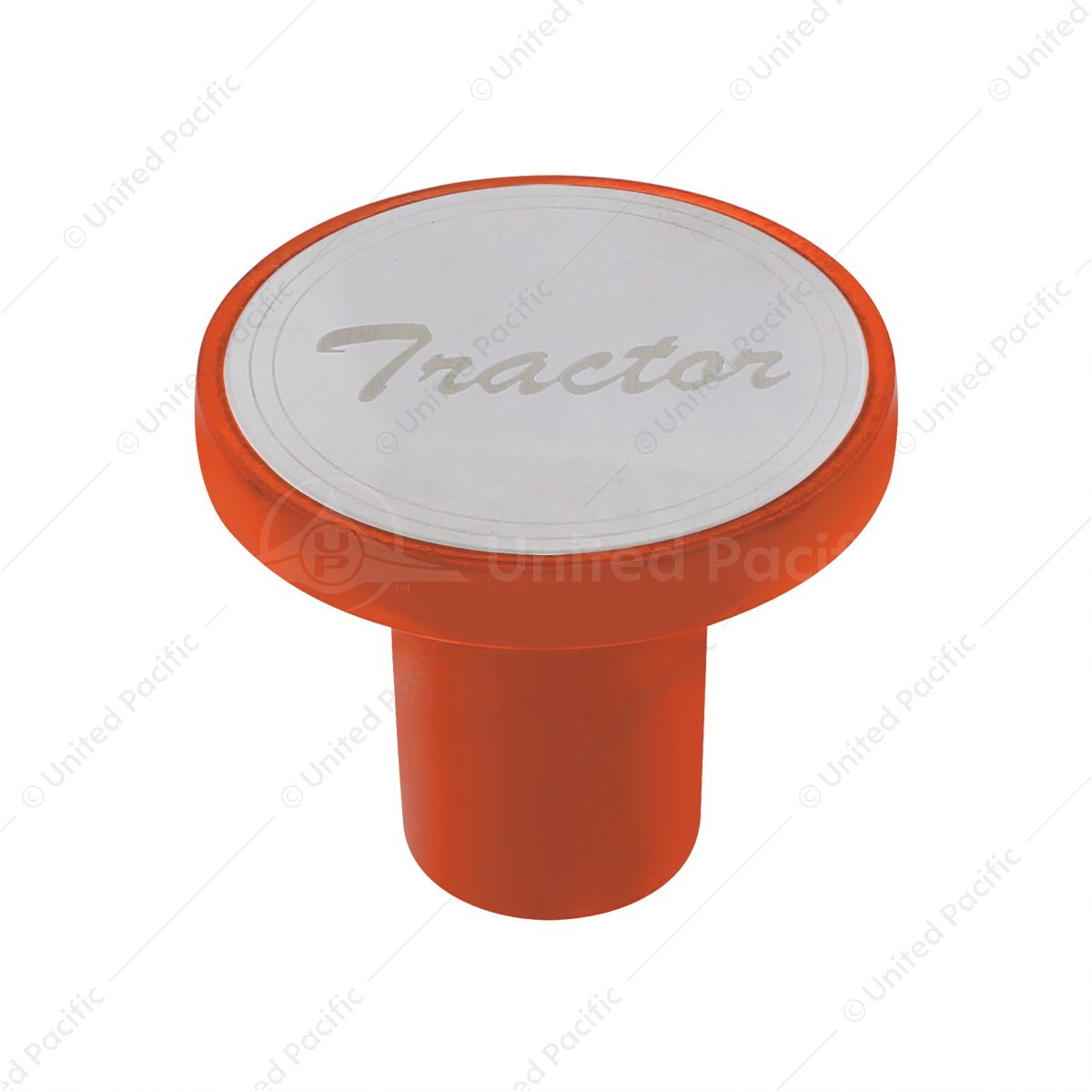 Aluminum Screw-On Air Valve Knob With Stainless Tractor Plaque - Cadmium Orange