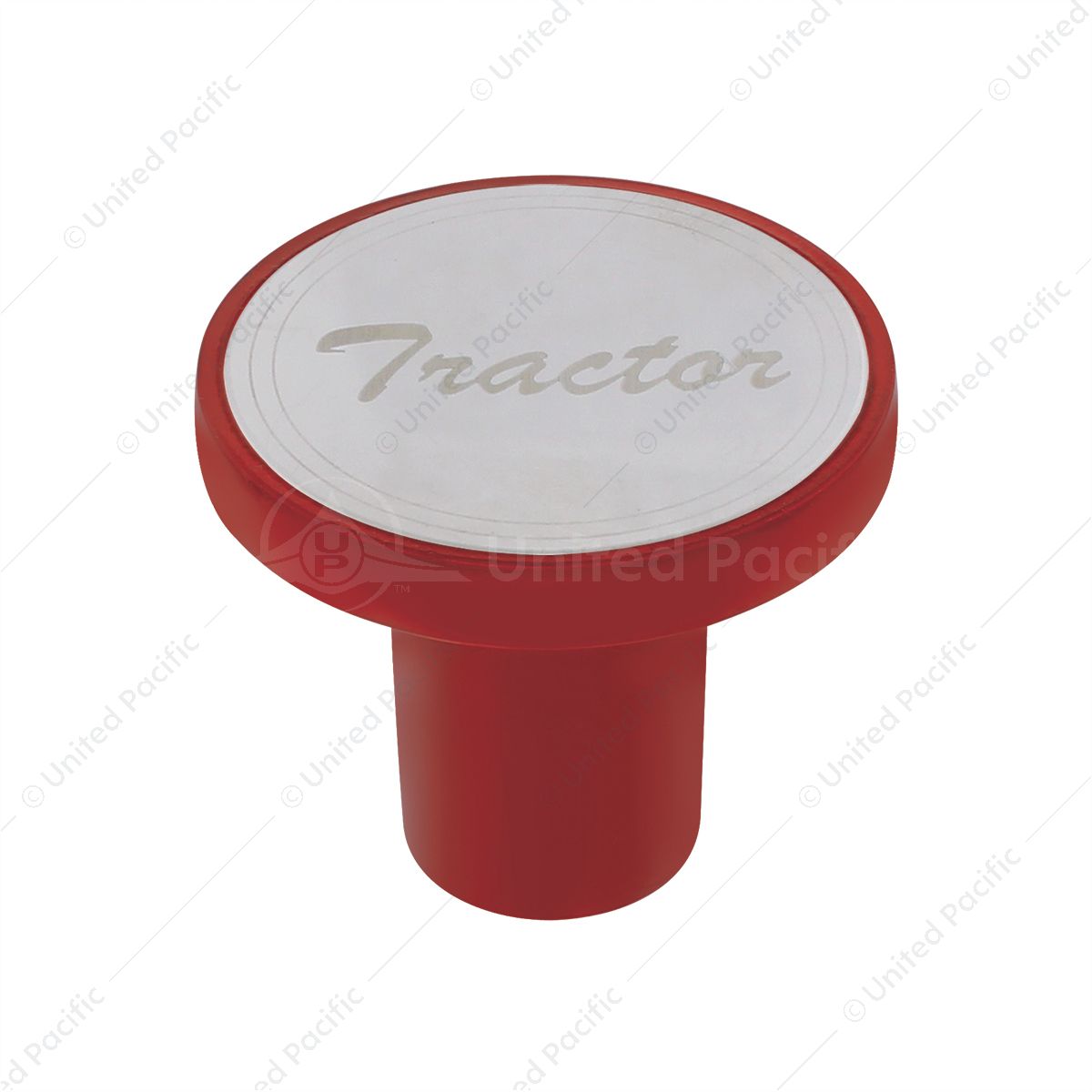 Aluminum Screw-On Air Valve Knob With Stainless Tractor Plaque - Candy Red