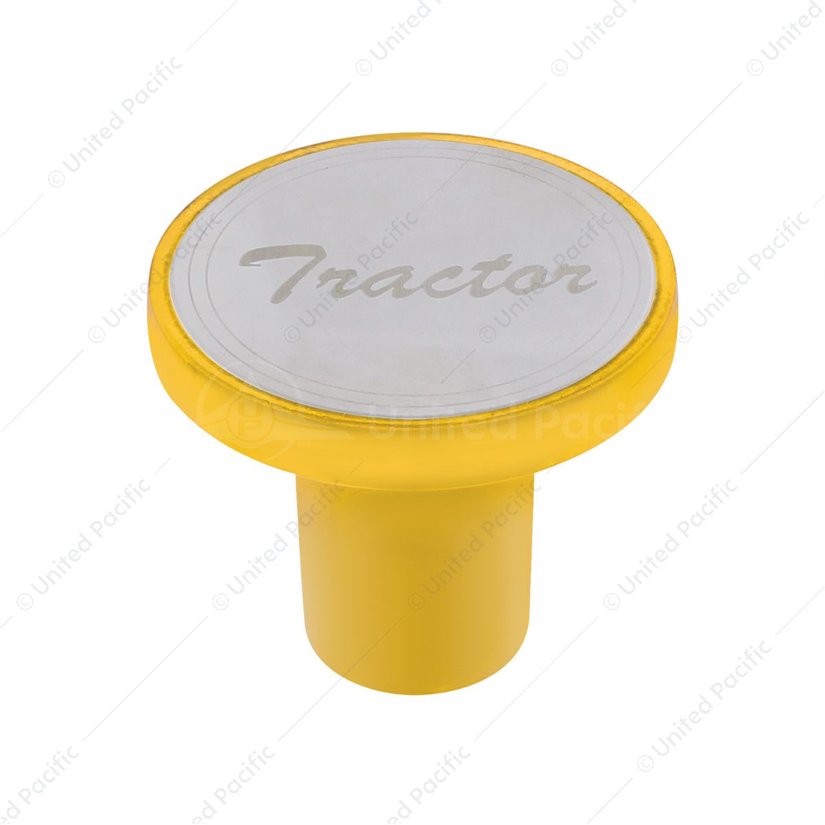 Aluminum Screw-On Air Valve Knob With Stainless Tractor Plaque - Electric Yellow
