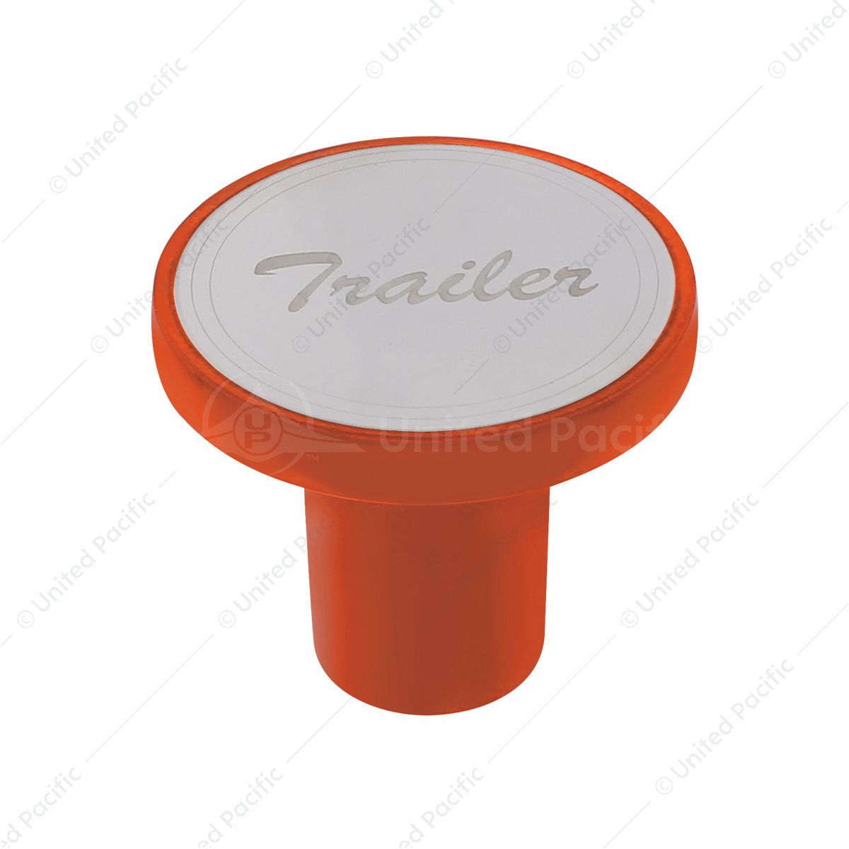 Aluminum Screw-On Air Valve Knob With Stainless Trailer Plaque - Cadmium Orange