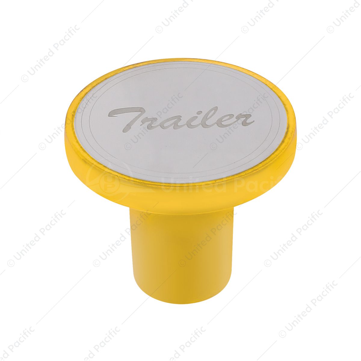 Aluminum Screw-On Air Valve Knob With Stainless Trailer Plaque - Electric Yellow