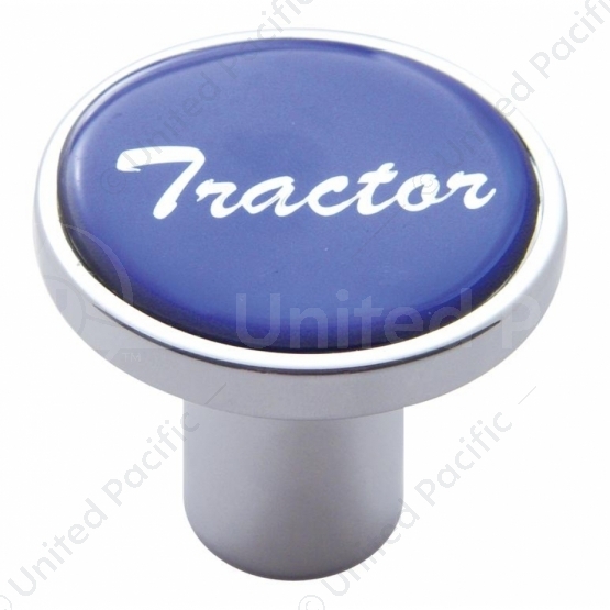 Aluminum Screw-On Air Valve Knob With Glossy Tractor Script Sticker - Blue Sticker