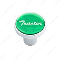 Aluminum Screw-On Air Valve Knob With Glossy Tractor Script Sticker - Green Sticker