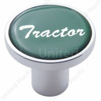 Aluminum Screw-On Air Valve Knob With Glossy Tractor Script Sticker - Green Sticker