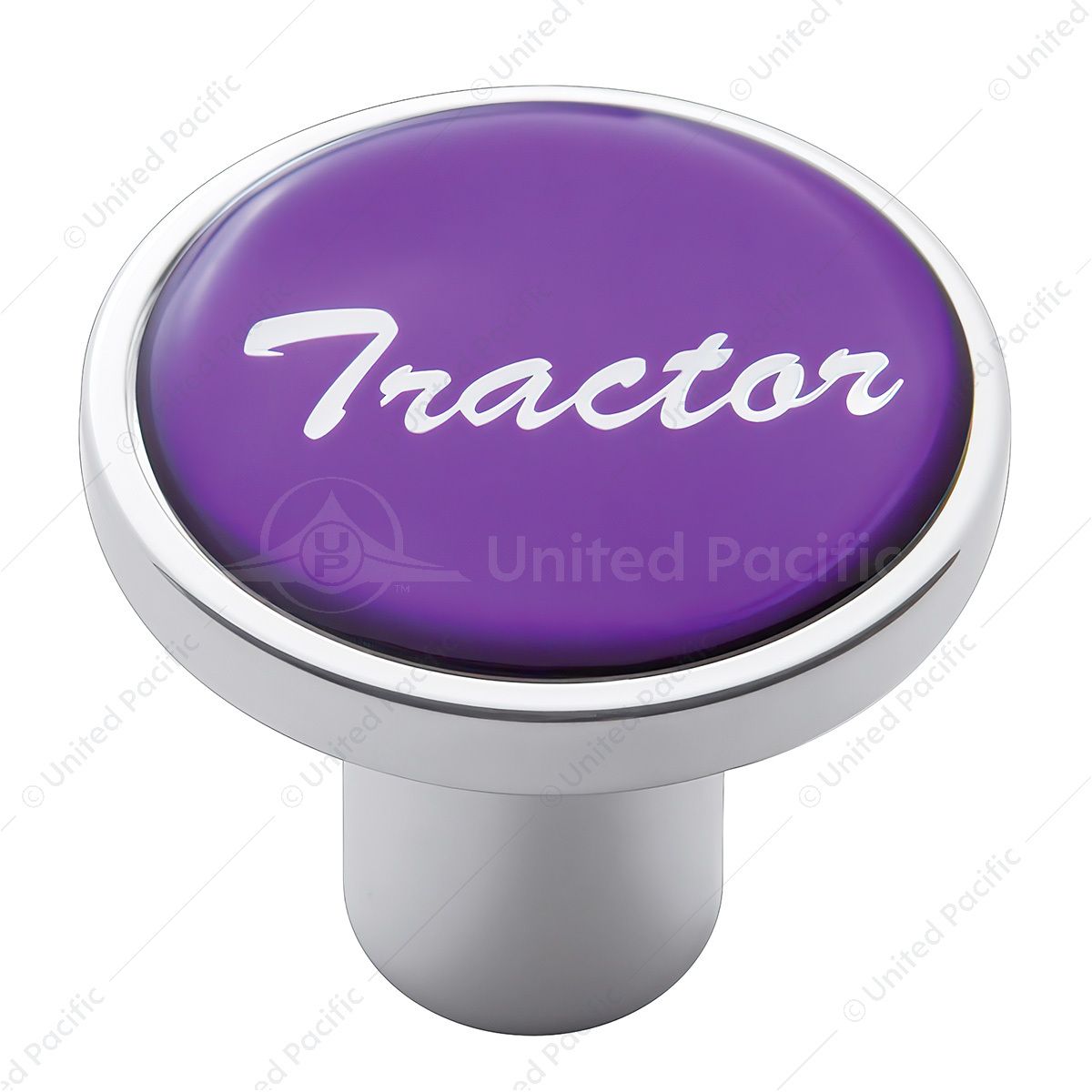 Aluminum Screw-On Air Valve Knob With Glossy Tractor Script Sticker - Purple Sticker