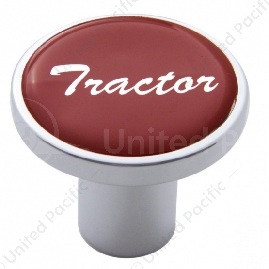 Aluminum Screw-On Air Valve Knob With Glossy Tractor Script Sticker - Red Sticker