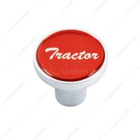 Aluminum Screw-On Air Valve Knob With Glossy Tractor Script Sticker - Red Sticker
