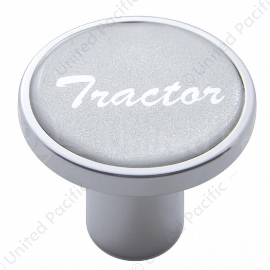 Aluminum Screw-On Air Valve Knob With Glossy Tractor Script Sticker - Silver Sticker