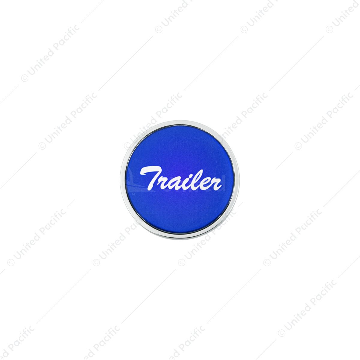 Aluminum Screw-On Air Valve Knob With Glossy Trailer Script Sticker - Blue Sticker
