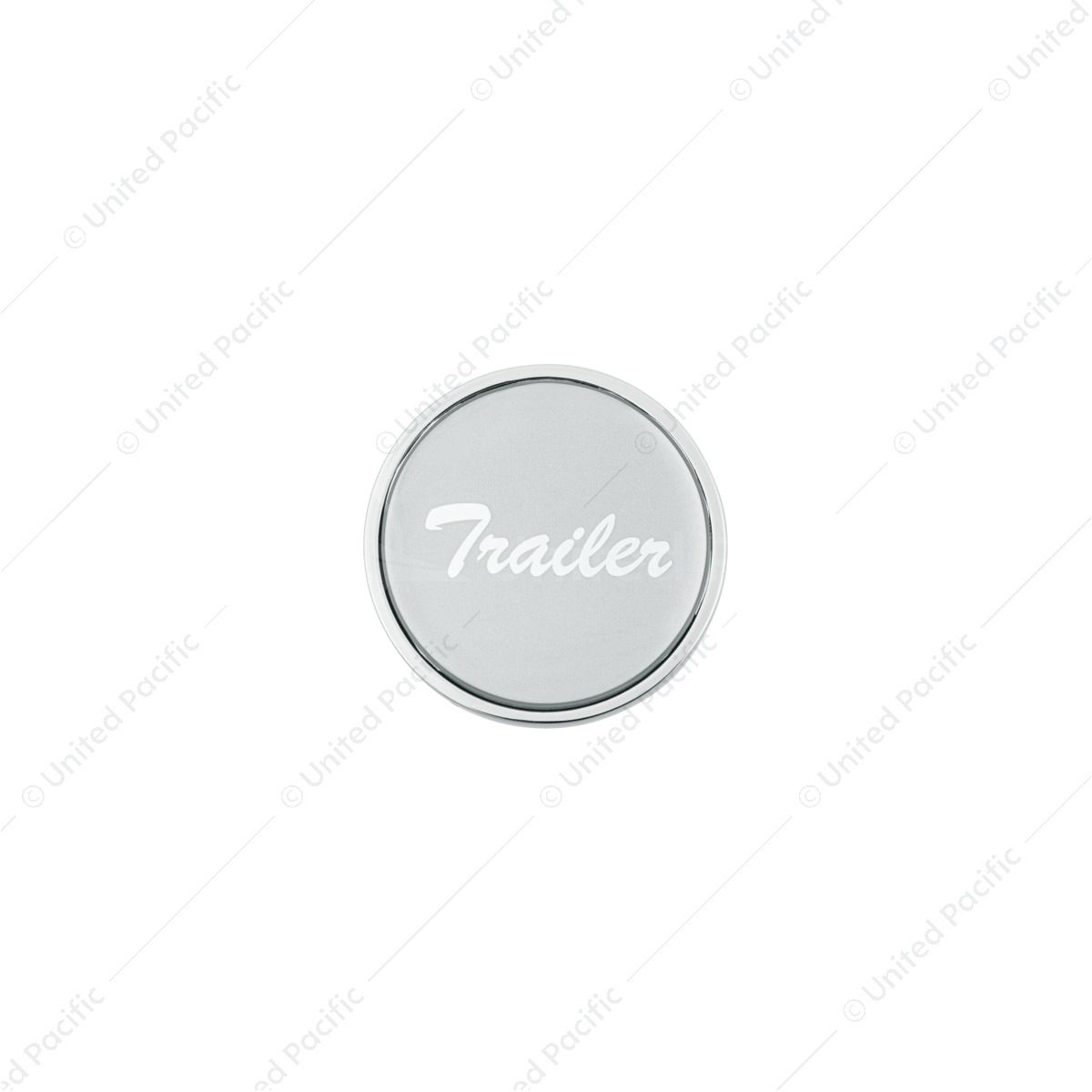 Aluminum Screw-On Air Valve Knob With Glossy Trailer Script Sticker - Silver Sticker