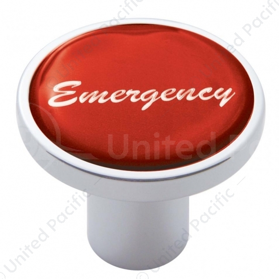 Aluminum Screw-On Air Valve Knob With Glossy Emergency Script Sticker - Red Sticker