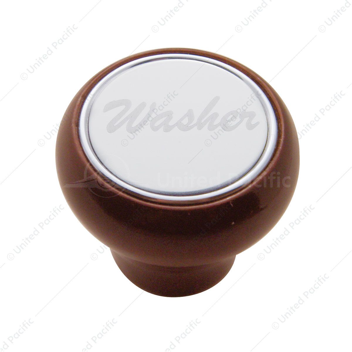 "Washer" Wood Deluxe Dash Knob - Stainless Plaque