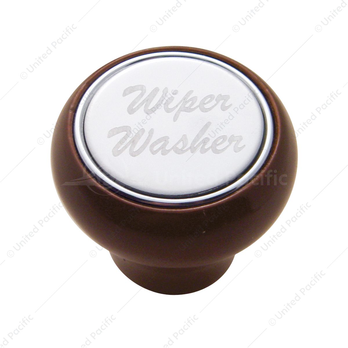"Wiper/Washer" Wood Deluxe Dash Knob - Stainless Plaque