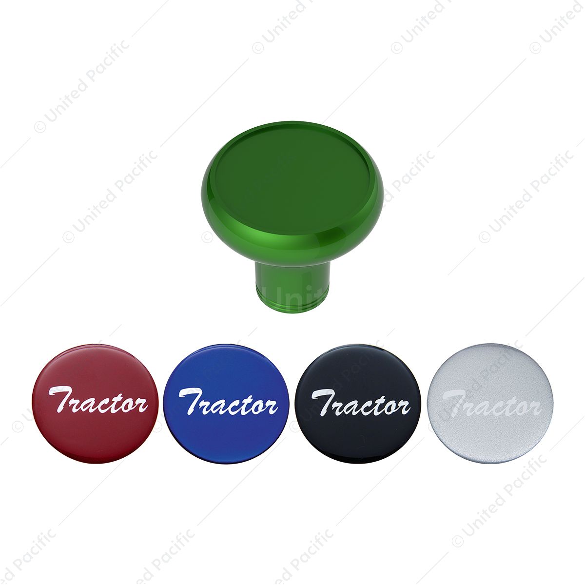 Deluxe Aluminum Screw-On Air Valve Knob With Multi-Color Glossy Tractor Sticker - Emerald Green