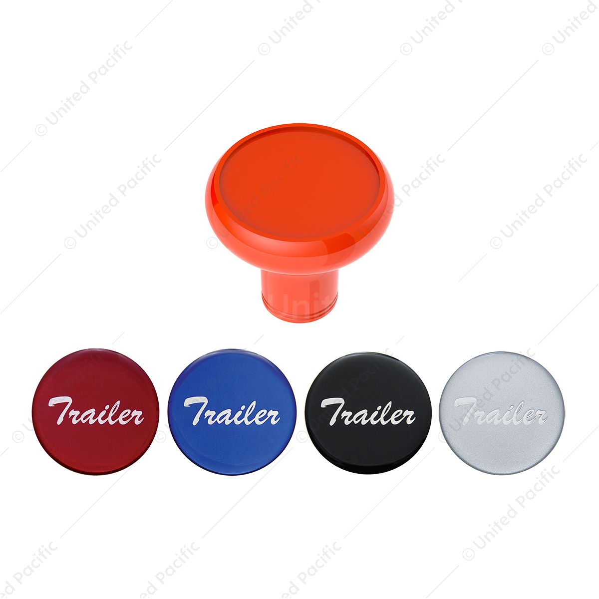 Deluxe Aluminum Screw-On Air Valve Knob With Multi-Color Glossy Trailer Sticker - Cadmium Orange
