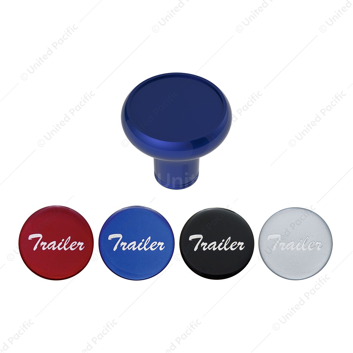 Deluxe Aluminum Screw-On Air Valve Knob With Multi-Color Glossy Trailer Sticker - Indigo Blue
