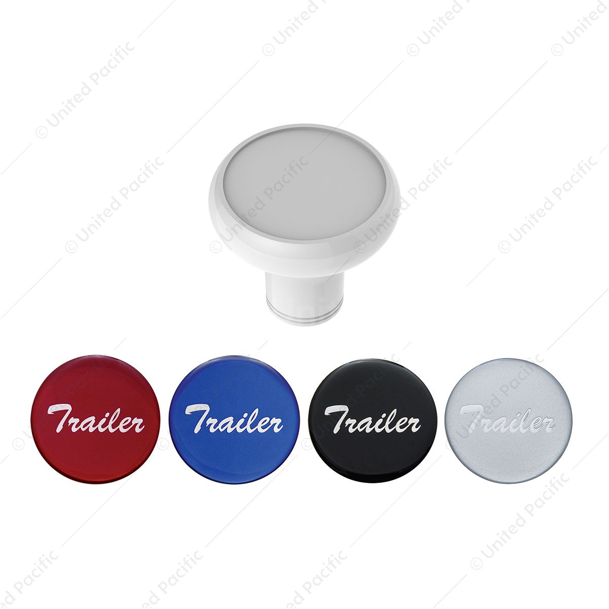 Deluxe Aluminum Screw-On Air Valve Knob With Multi-Color Glossy Trailer Sticker - Pearl White