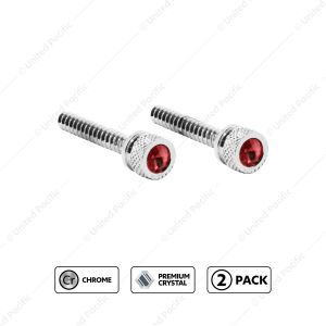 Chrome Long Dash Screw With Color Crystal For Freightliner-Candy Red (2-Pack)