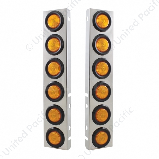 Stainless Front Air Cleaner Bracket With 12X 2" Flat Lights & Grommets For Peterbilt (Pair)