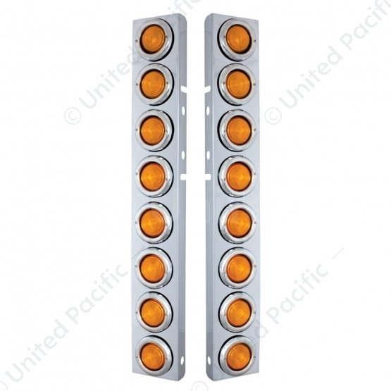 Front Air Cleaner Kit With Sixteen 2" Incandescent Flat Lights & Bezel For Peterbilt - Amber Lens