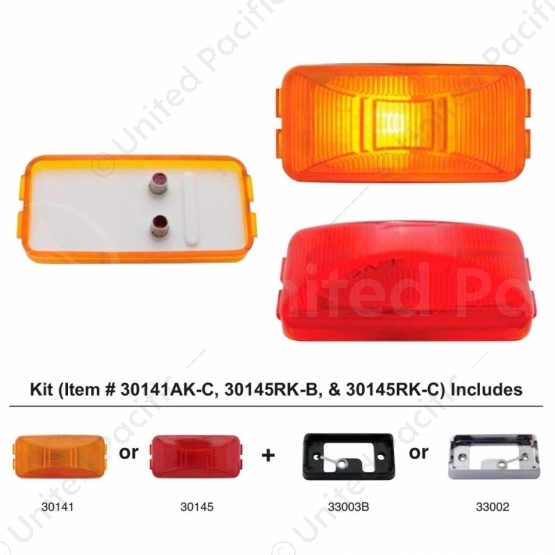 Rectangular Light Kit (Clearance/Marker) With Chrome Bracket - Red Lens