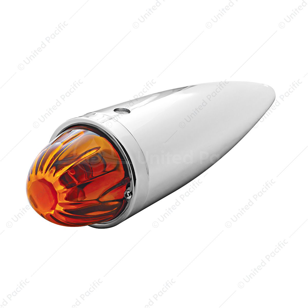Chrome Die Cast Torpedo Cab Light With Watermelon Glass Lens & 1156 Bulb - Dark Amber