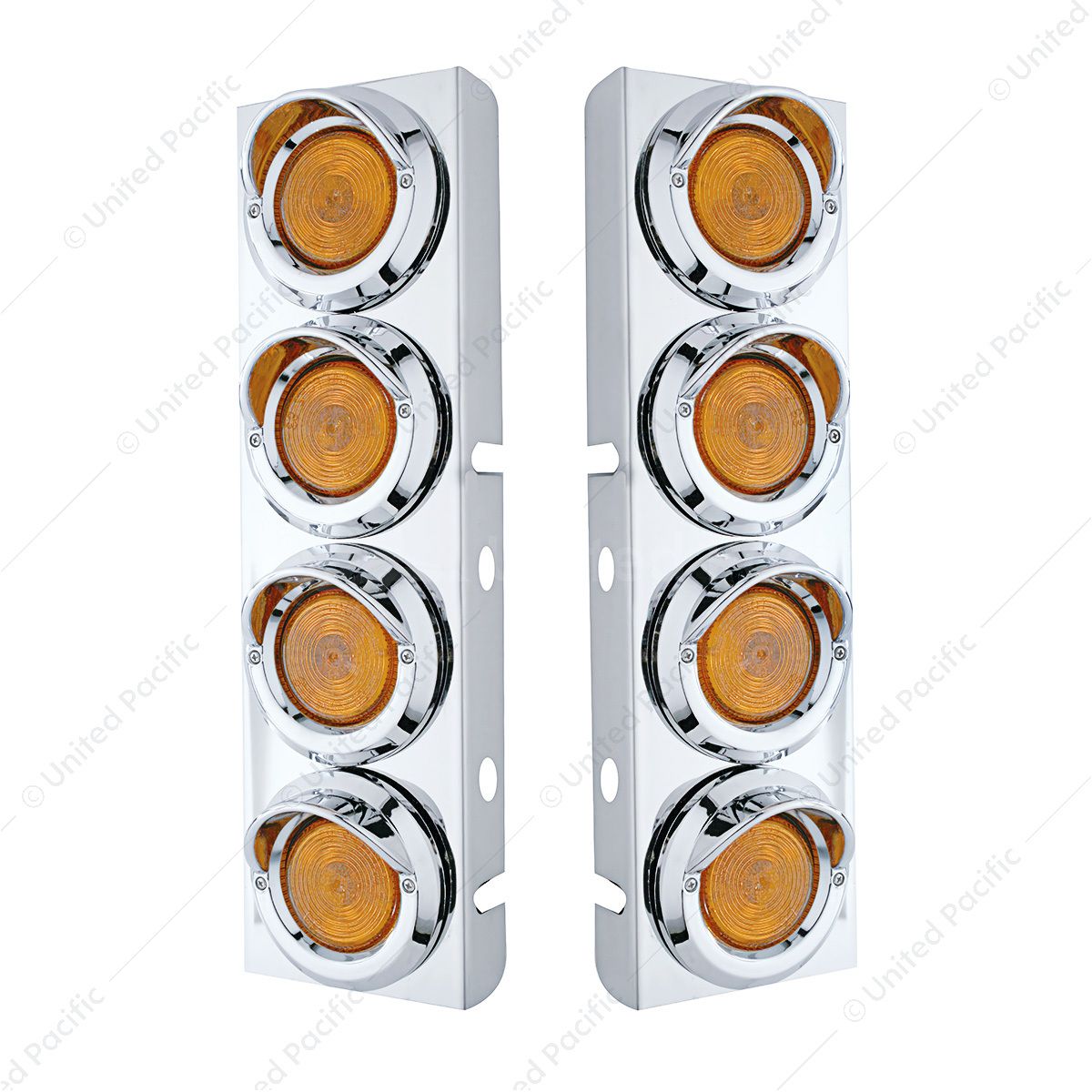 Stainless Front Air Cleaner Bracket With 8X 2" Flat Lights & Visors For Peterbilt - Amber Lens