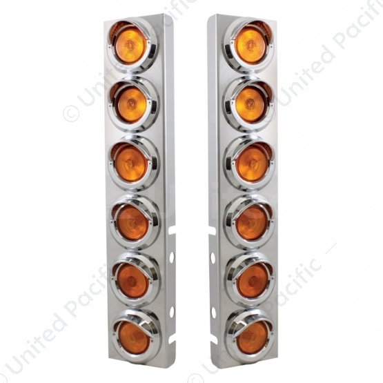 Stainless Front Air Cleaner Bracket With 12X 2" Flat Lights & Visors For Peterbilt