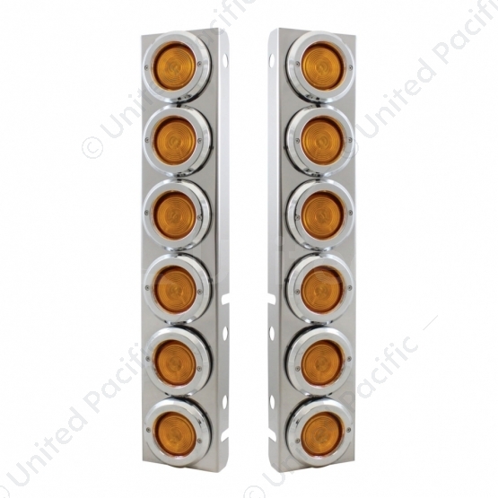 Stainless Front Air Cleaner Bracket With 12X 2" Flat Lights & Bezels For Peterbilt