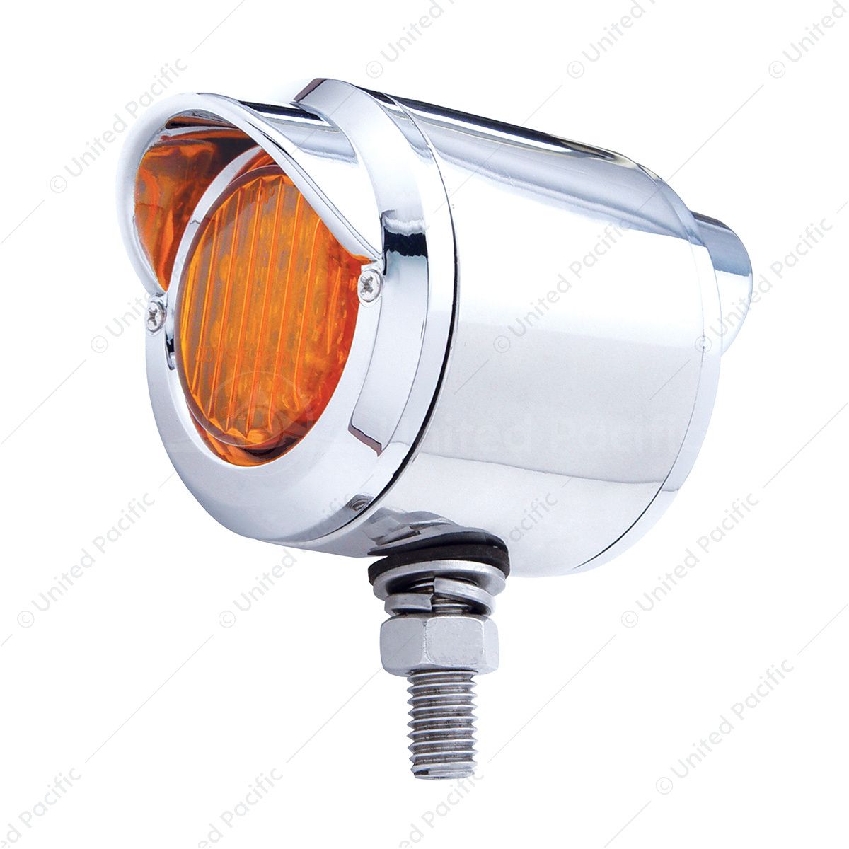Stainless 2.5" Double Face Light With LED Lights & Visors - Amber & Red LED/Amber & Red Lens